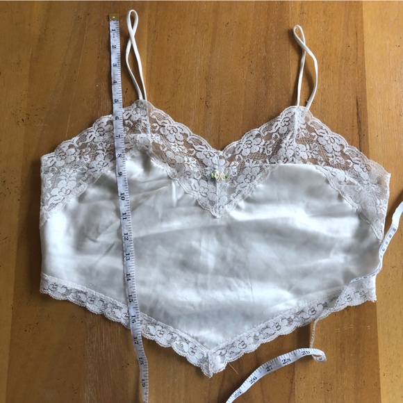 Vintage Lingerie Spaghetti Strap Crop Top White Ivory Triangle Handkerchief Cut - Picture 2 of 13